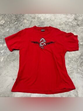 Vintage Y2K ODM Shirt Size Large Dragon Rare Red Chrome Plated